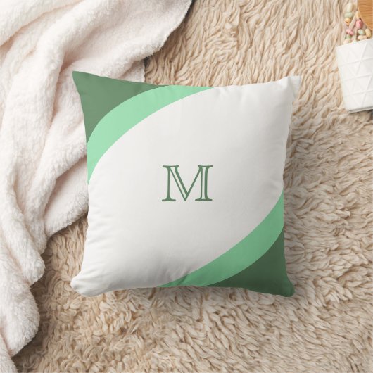 シンプルストライプのモダン緑白モノグラム クッション (ブランケット)