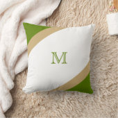 シンプルストライプのモダン緑茶モノグラム クッション (ブランケット)