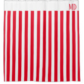 シンプルストライプの赤と白イニシャル シャワーカーテン (正面)