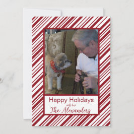 シンプルストライプ赤と白Photo Holiday Card シーズンカード
