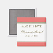 シンプルストライプCoral Save the Date Magnet マグネット (正面/裏面)