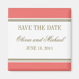 シンプルストライプCoral Save the Date Magnet マグネット