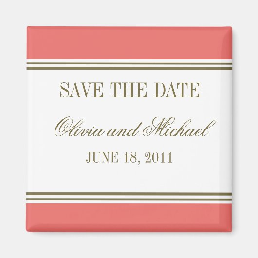 シンプルストライプCoral Save the Date Magnet マグネット (正面)