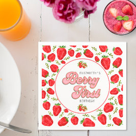 シンプルストロベリーパターン1stバースデーベリーファースト スタンダードカクテルナプキン