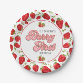 シンプルストロベリーパターン1stバースデーベリーファースト ペーパープレート (正面)