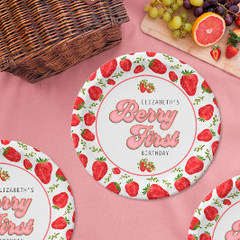 シンプルストロベリーパターン1stバースデーベリーファースト ペーパープレート