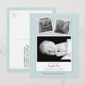 シンプルスナップショットベビーの誕生発表（青） 案内ポストカード (正面/裏面)