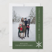 シンプルスノーフレークのクリスマスフォトカード |緑 シーズンカード (正面)