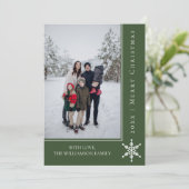 シンプルスノーフレークのクリスマスフォトカード |緑 シーズンカード (スタンド正面)