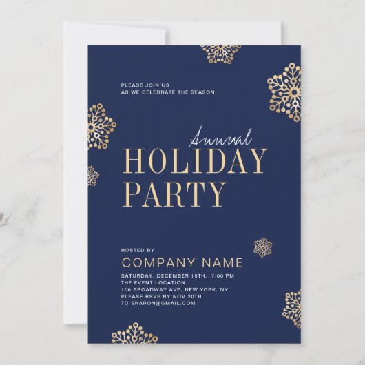 シンプルスノーフレークアヌアルホリデーパーティ招待状 招待状 (正面)