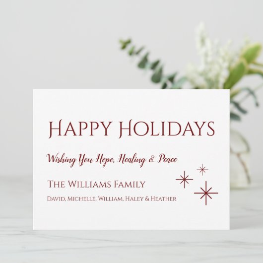 シンプルスノーフレークスハッピーホリデーズクリスマスカード (スタンド正面)