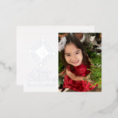 シンプルスノーフレークMerry Christmas Photo Pressed Foi 箔シーズンポストカード (正面/裏面)