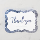 シンプルスパークルブルーグリッター感謝していユー 招待状 (正面/裏面)