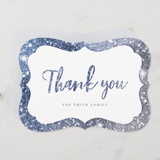 シンプルスパークルブルーグリッター感謝していユー 招待状 (正面/裏面)