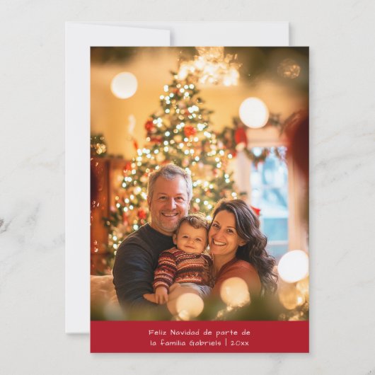 シンプルスペインのクリスマス・フェリーズ・ナヴィダッド写真赤 シーズンカード (正面)
