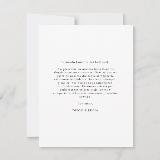 シンプルスペインのブダ |モダンの結婚Gracias写真 サンキューカード (裏面)