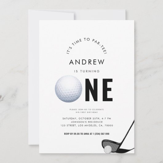 シンプルスポーツパルティーゴルフ1st誕生日パーティー 招待状 (正面)