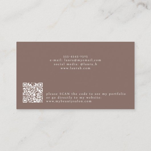 シンプルスモダンフェミニントQRコード茶色美しい 名刺 (裏面)