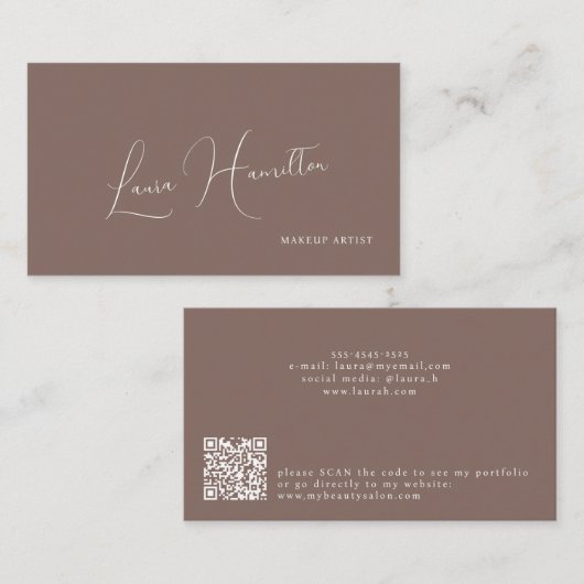 シンプルスモダンフェミニントQRコード茶色美しい 名刺 (正面/裏面)