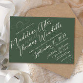 シンプルスラントスクリプトダークグリーンエレガントな結婚式 招待状