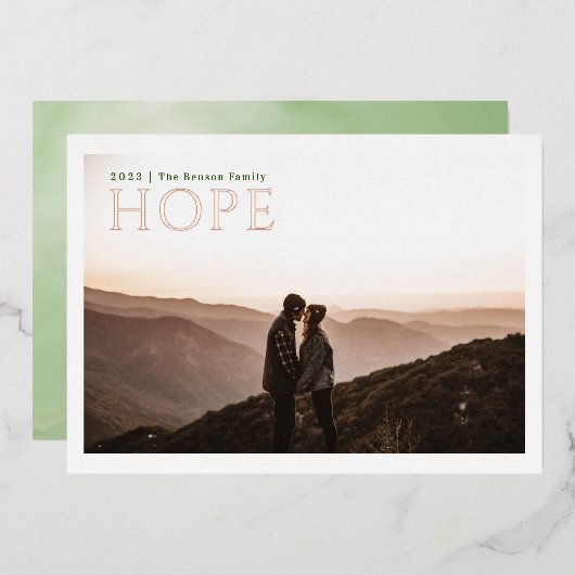 シンプルセリフHOPEグリーンウォーター実在色 箔シーズンカード (正面/裏面)