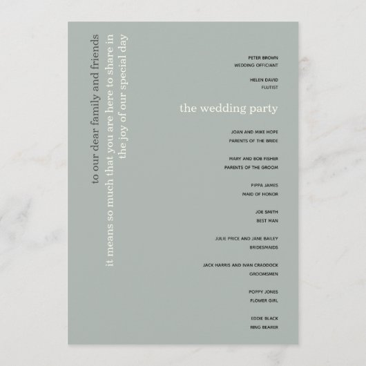 シンプルセージアイボリー文字結婚式 プログラム (裏面)