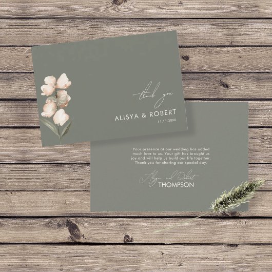 シンプルセージグリシンプルン結婚サンキューカード サンキューカード