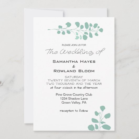 シンプルセージグリーナリー結婚式招待状 招待状 (正面)