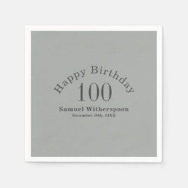 シンプルセージグリーンとチャコールグレー100誕生日 スタンダードカクテルナプキン