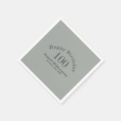 シンプルセージグリーンとチャコールグレー100誕生日 スタンダードカクテルナプキン (角)