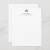 シンプルセージグリーンカウトアップルパーソナライズされた先生 ノートカード (正面/裏面)