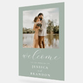 シンプルセージグリーンシック写真の結婚歓迎 アクリルサイン (傾斜)