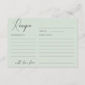 シンプルセージグリーンブライダルシャワーレシピ エンクロージャーカード (裏面)