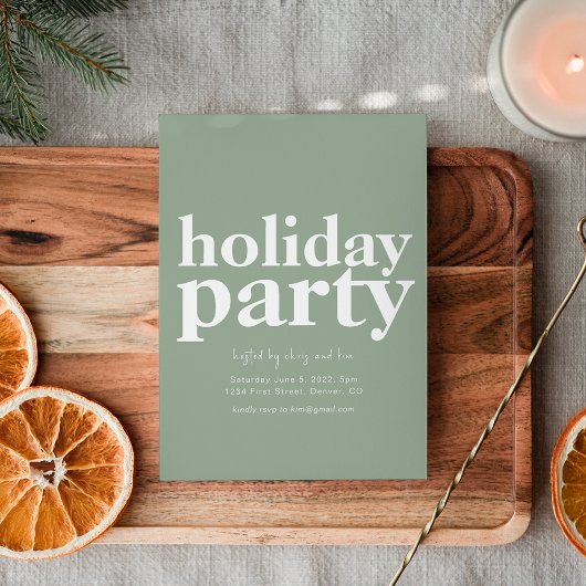 シンプルセージグリーンホリデーパーティー招待状 招待状