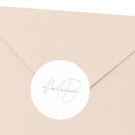 シンプルセージグリーンミニマリスト2モノグラム名 ラウンドシール