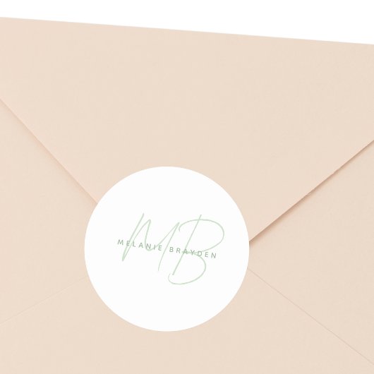 シンプルセージグリーンミニマリスト2モノグラム名 ラウンドシール