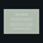 シンプルセージグリーンモノグラムエレガントウェディング エンクロージャーカード<br><div class="desc">シンプル薄い結婚詳細に囲まれたモダンデザインを備えたエレガントのエンクロージャカー縁どド。すべての文字は、セージの緑の背景の上に白い。フォントと背景色は、の「クリック」ボタンで希望する色に変カスタマイズ更する。ミニマルスタイリッシュなカップルのためのシックで素晴らしデザイン。</div>