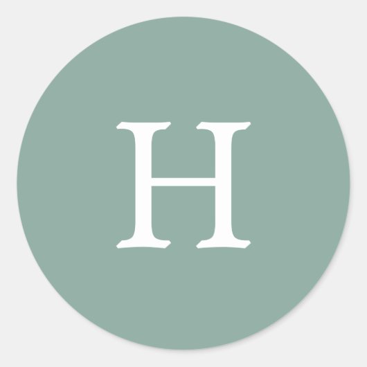 シンプルセージグリーンモノグラム結婚ズ ラウンドシール (正面)