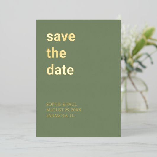 シンプルセージグリーン保存ザデイトフォイル招待状 箔招待状 (立ち正面)
