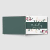 シンプルセージグリーン |赤面ピンクのフローラ結婚ズ ゲストブック (全面)