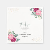 シンプルセージグリーン |赤面ピンクフローラ結婚ズ スタンダードカクテルナプキン (正面)