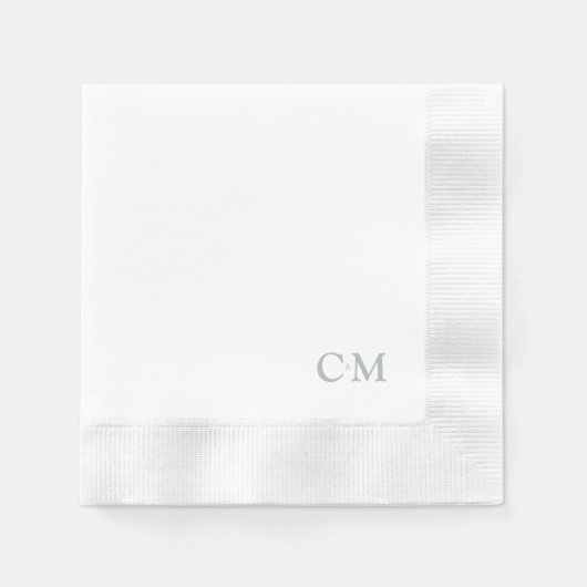シンプルセージ結婚モノグラム 縁ありカクテルナプキン (正面)