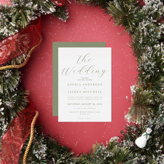 シンプルセージ緑と白結婚の美学 箔招待状 (インサイチュ)