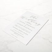 シンプルセージ緑と白結婚の美学 箔招待状 (回転した状態)