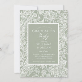 シンプルセージ緑のラインアートワイルドフラワー 招待状