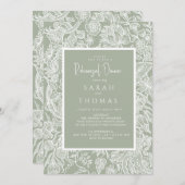 シンプルセージ緑のラインアートワイルドフラワー 招待状 (正面/裏面)