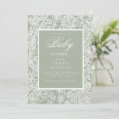 シンプルセージ緑のラインアートワイルドフラワー 招待状 (スタンド正面)