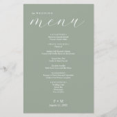 シンプルセージ緑の書道エレガントな結婚式メニュー (正面)