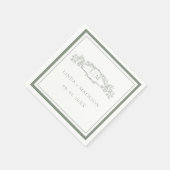 シンプルセージ緑の植物冠モノグラム結婚ズ スタンダードカクテルナプキン (角)