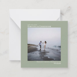 シンプルセージ緑の結婚式の日付を保存するフォトミニ ノートカード